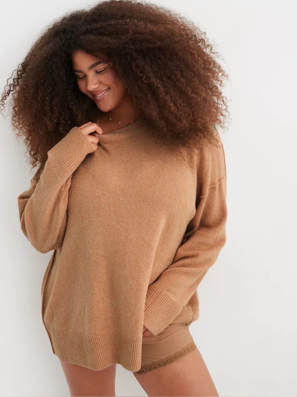 aerie Oversized Scoop-Neck Sweater in dune color